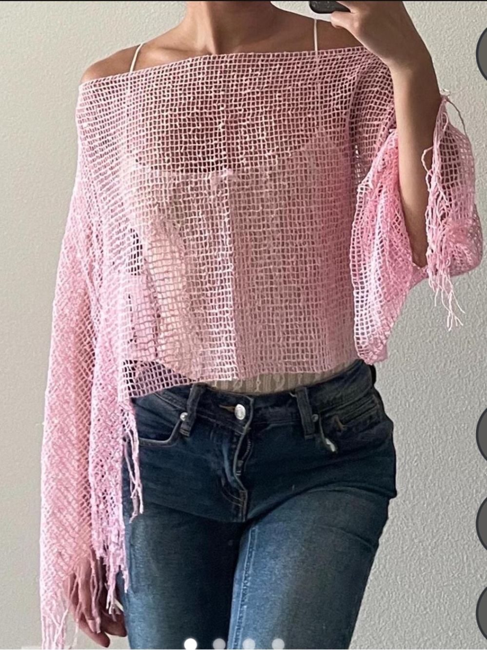 Off-Shoulder Pink Open-Knit Sweater Top